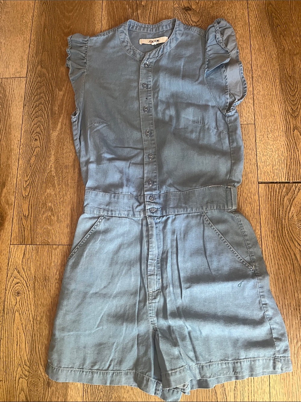 Joe's Jeans Light Blue Chambray Button Romper with Ruffle Sleeves